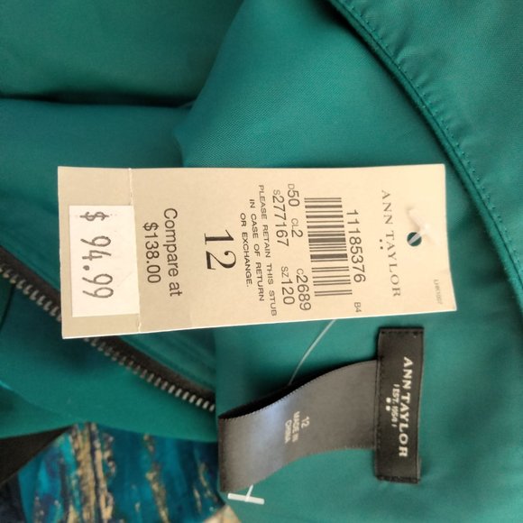 NWT Ann Taylor emerald green cotton sheath dress with built in belt, size 12 - Picture 6 of 6